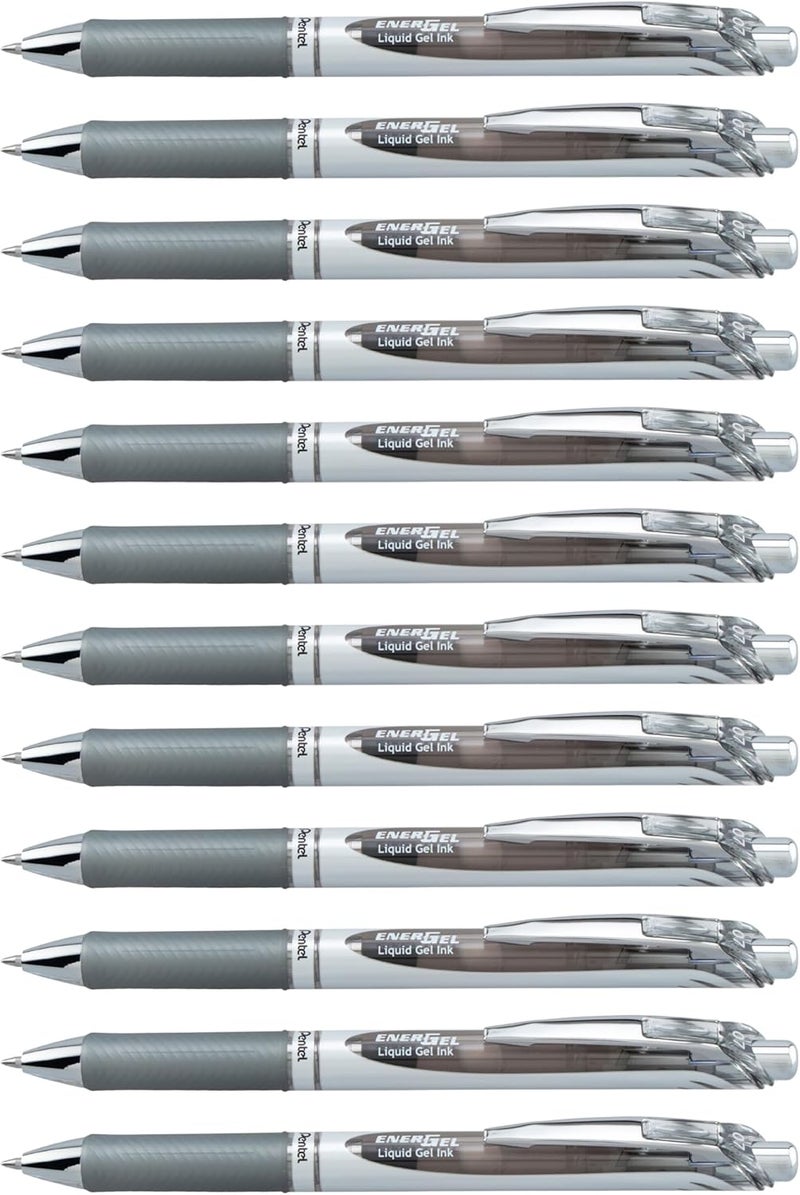 Pentel EnerGel RTX Retractable Liquid Gel Ink Pen, (0.7mm) Medium line, Gray Ink, Box of 12 Pens (BL77-N) - Image 1